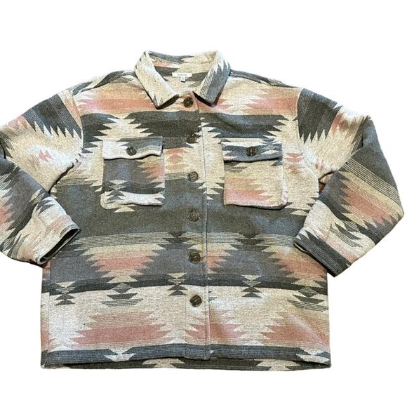 JODIFL Jackets & Blazers - Jodifl Women’s Large Pink and Gray Aztec Button Up Shacket Shirt/Jacket